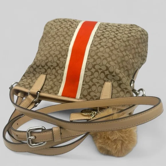 Coach Signature Varsity Stripe Medium Tote Bag – Khaki/Red – Style F27024 - Picture 11 of 16